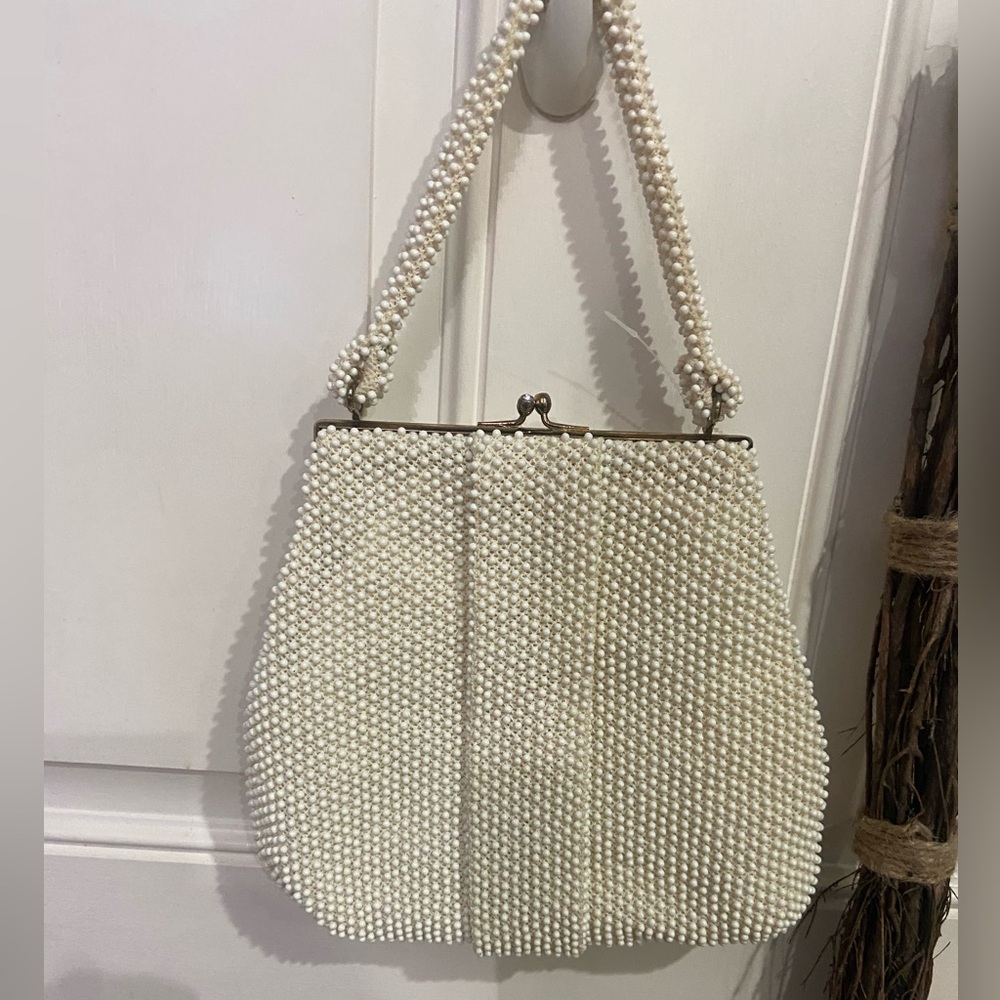 Vintage Corde Bead beaded handbag with coin purse/mirror holder & mirror